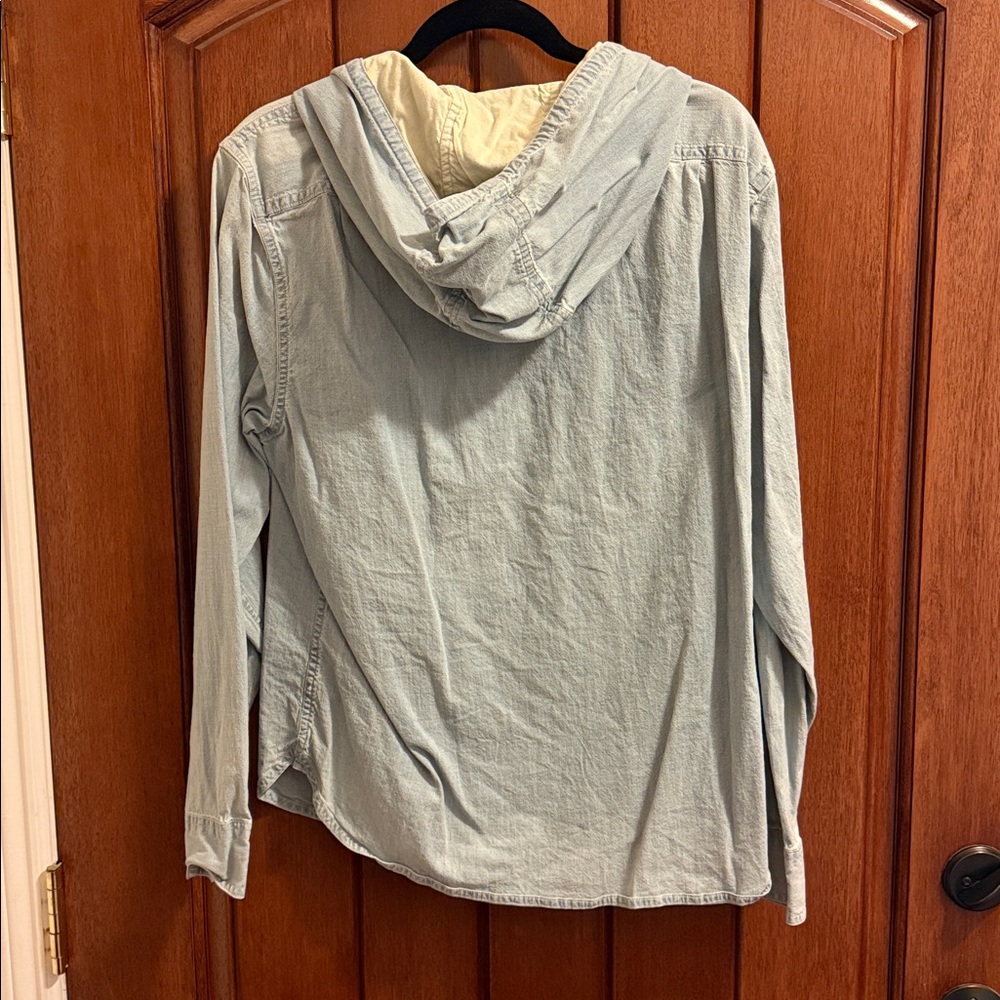 J. Crew Organic Cotton Chambray Lightweight Pullover Hoodie Mens Medium - Picture 3 of 4